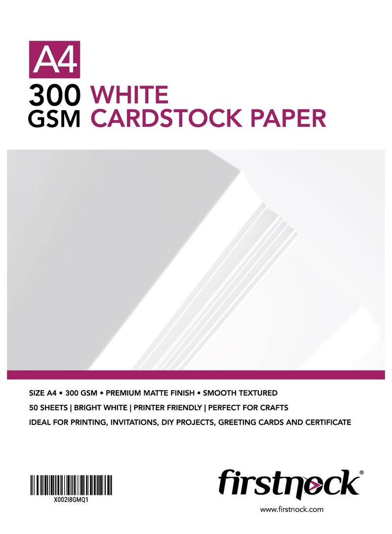 فيرستنوك ورق مقوى أبيض من فيرستنوك، مقاس A4 | 300 غرام/متر مربع، سميك للغاية، ناعم الملمس | ورق مقوى فاخر غير لامع للطباعة، والأعمال الحرفية، وبطاقات الدعوة، والمشاريع اليدوية، والمشاريع المكتبية والفنية - 50 ورقة - Image 1